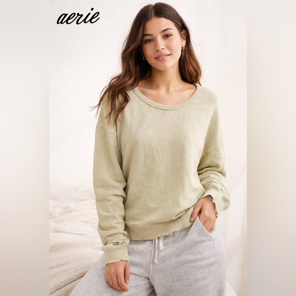 Aerie Beach Daze Sweatshirt XS Oversized Slouchy Pullover Graphic distressed - Picture 2 of 11
